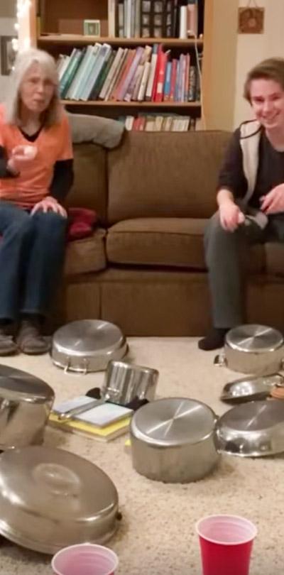 pots and pans being used with ping pong balls